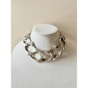 NENA Silver Tone Metal Large Textured Chain Statement Necklace